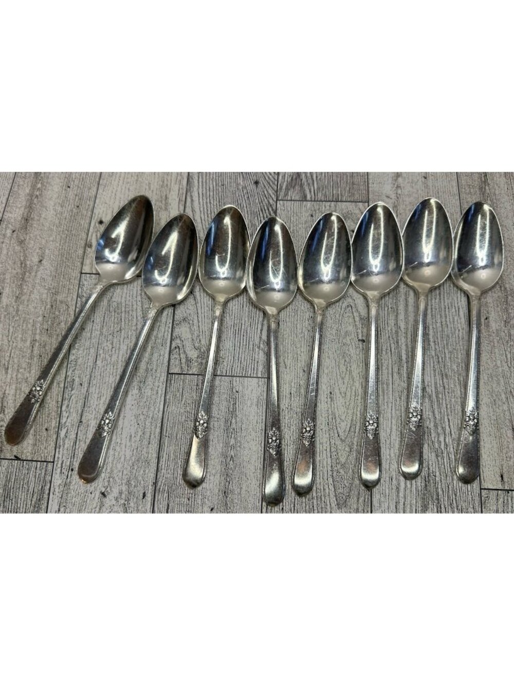 (8) 1847 Rogers Bros. IS Adoration Pattern Silverplate Teaspoons